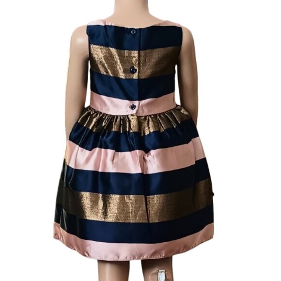 Girl's Navy Stripe Dress 4T Gold Metallic Sleeveless Special Occasion Fully Line - Picture 4 of 7